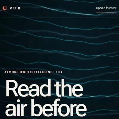 Veer landing page with animated wind lines
