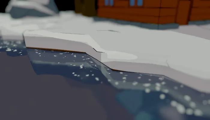 Interactive realtime water surface with shoreline ice